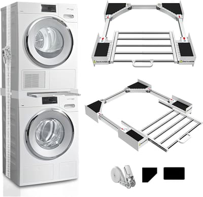 Verstelbaar Wasmachine & Droger Stapelrek – Universeel Model – Met Bevestigingsbanden & Anti-slip Pads