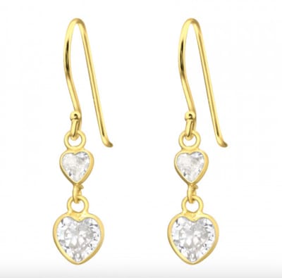 WeLoveSilver oorhangers - zilver - gold plated - kristallen hartjes