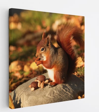 Saammp Canvas Schilderij - Eekhoorn - Natuur - Dieren - 20x20 - Foto op canvas - Wanddecoratie - Muurdecoratie Woonkamer - Slaapkamer decoratie - Canvas Print