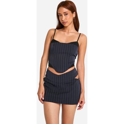 boohoo Dames Pinstripe Cut Out Side Straight Mini Skirt | Donker Marineblauw | Maat: 40