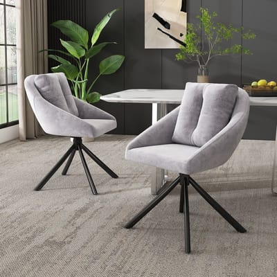 Gutent Eetkamerstoel, Grijs, Draaibaar, Moderne Grijs Fluwelen Eetkamerstoel, Stijlvolle en Comfortabele Draaistoel, Ademende Fluwelen Stof, Ergonomisch Ontwerp, Elegante Draaistoel
