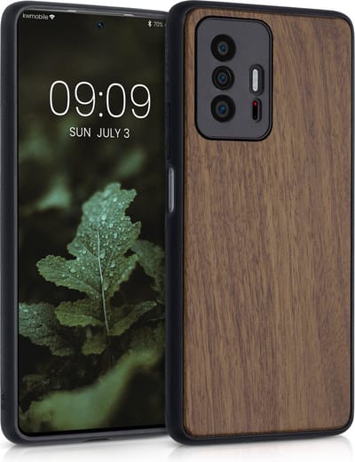 kwmobile telefoonhoesje geschikt voor Xiaomi 11T / 11T Pro - Hoesje met bumper in donkerbruin - Backcover - hout