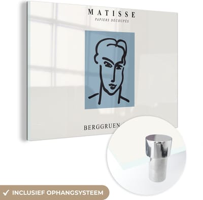 MuchoWow® Glasschilderij 150x100 cm - Schilderij acrylglas - Portret - Man - Blauw - Kunst - Henri Matisse - Foto op glas - Schilderijen
