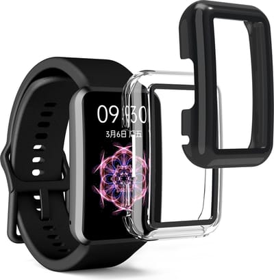kwmobile 2x cover geschikt voor Oppo Watch Free - Fitnesstracker cover van gehard glas en kunststof frame set zwart / transparant