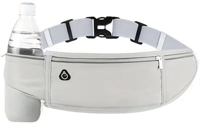 Grijze sport heuptas unisex running belt hardloop heuptas hardloopband met verstelbare tailleband ritsvak hardloopriem en waterfles houder geschikt voor telefoon sleutels pasjes en 500 ml fles voor hardlopen fitness wandelen