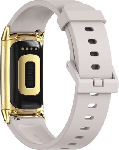 By Qubix - Compatible Fitbit bandje - Geschikt voor Fitbit Charge 5 - Fitbit Charge 6 Extra soft siliconen bandje - Lichtgrijs + gouden connector - Horlogeband - smartwatchbandje