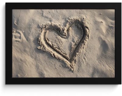 Poster in lijst - Fotolijst 30x20 cm - Posters - Hartvorm - Getekend - Beige - Zand - Posterlijst zwart - Decoratie - Wanddecoratie woonkamer - Muurdecoratie slaapkamer