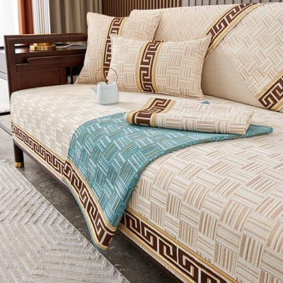 Chinese Stijl 1/2/3/4 Zits Bankhanddoek Ruit Bankhoezen voor Woonkamer Antislip Hoekbankhoes Universele Bank Bankhanddoeken 70x70cm 1pcs