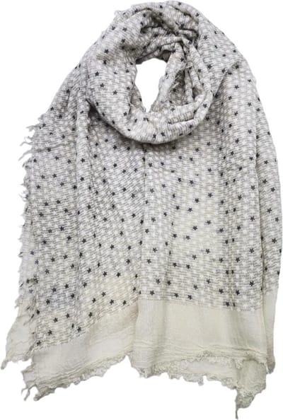 Bamboe lange dames sjaal Lina gebloemd motief beige wit blauw natuurlijk materiaal