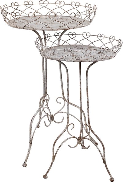 Clayre & Eef Plantentafel Set van 2 Ø 52x84/ Ø42x66 cm Wit Bruin Metaal