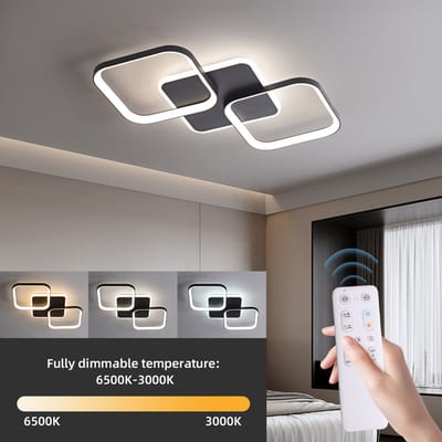 ANTENLICHT - LED Plafondlamp zwart - Plafonniere - Modern - Binnenverlichting-Dimbaar 3 staps - Hal slaapkamer lamp 3000K-6500K - 3.600LM - 40W - Met afstandsbediening