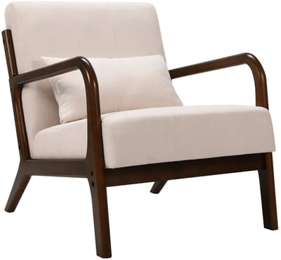 HomeMiYN Japanse Lounge Stoel – Licht Walnoot Frame – Soft Tech Stof – Relaxfauteuil voor Woonkamer, TV Hoek & Thuiswerkplek