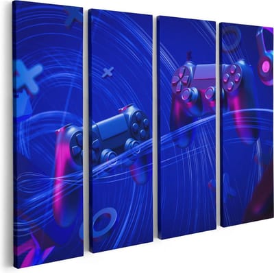 Artaza Canvas Schilderij Vierluik Twee Gaming Controllers - Gamen - 80x60 - Foto Op Canvas - Canvas Print