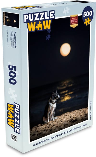 Puzzel Een portret van een border collie met een volle maan - Legpuzzel - Puzzel 500 stukjes