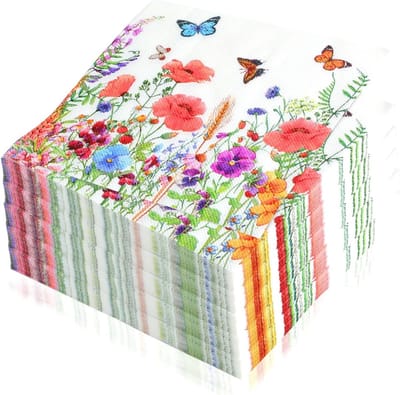 Papieren Servetten met Bloemen en Vlinders - Perfect voor Lente, Verjaardagen, Bruiloften en Feestjes - 33 x 33 cm, Decoratief en Kleurrijk