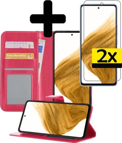 Hoesje - Met 2x Screenprotector - Geschikt voor Samsung Galaxy S21 - Luxe Pasjeshouder - Bookcase Portemonee - Flip Case - Kunstleer Book Case - Flipcase Hoes - Book Cover - Walletcase - Portemonneehoes - Telefoonhoesjes - Donkerroze