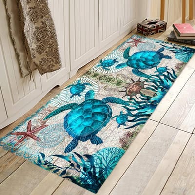 Kust Zeeschildpad Oceaanleven Loper Tapijten Decor Keuken Hal Balkon Vloermat Slaapkamer Ingang Deurmat Badkamer Antislip Voetkussen 50x80cm 20x32inch blue