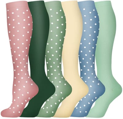 Verpakking van 6 paar unisex compressiekousen, kniekousen, steunkousen - beschermende sportcompressiekousen - S/M - 6