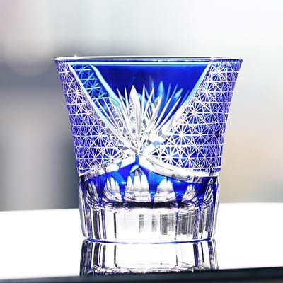 Edo Kiriko Madeliefje Whiskeyglas 220ml, Handgemaakte Kristallen Beker Met Bloemenpatroon, Vaso Whisky Gravure Bloemen, Super Waarde blue