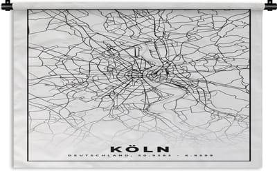 Wandkleed - Wanddoek - Plattegrond - Köln - Kaart - Stadskaart - 180x120 cm - Wandtapijt