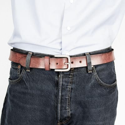 Leren Riem Roodbruin Van 3,5 cm Breed - Dames Riem Of Heren Riem - Maat 115 cm (Taillemaat tot 100 cm)