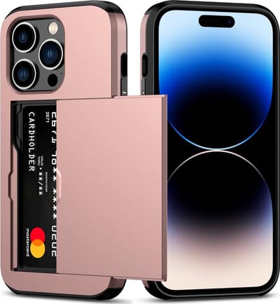 Hoesje Geschikt voor iPhone 14 Pro Hoesje Rose Goud - shockproof Backcover met pasjeshouder - Ruimte voor 2 pasjes