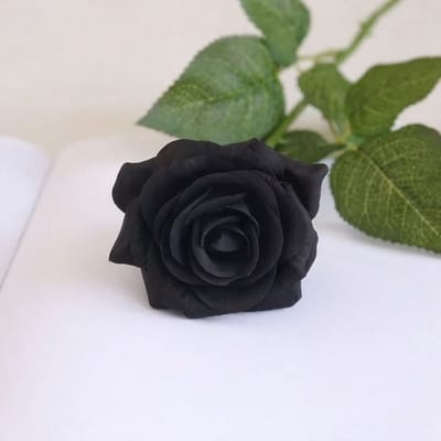 Zwarte roos - zijden bloemen - 3 stelen - onderhoudsvrij - 43 cm - kunstbloemen
