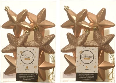 Decoris kersthanger sterren - 18x st - lichtbruin - 7 cm - kunststof - kerstornamenten - kerstversiering