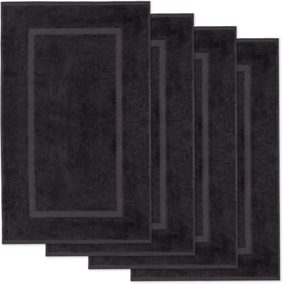 Lavea® Set van 4 Badmatten 50x80 cm Zacht en Absorberend – 100% Katoen, Wasbare Badkamermatten – Ideaal als Douche- of Badmat - Zwart