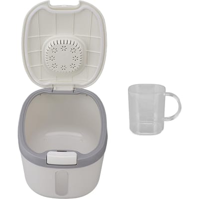 Rijstcontainer Insectenbestendig Geurloos Luchtdicht Rijstdoos met Transparant Venster voor Granen Suiker Meel M Grijs L(for 6.5-9kg) white