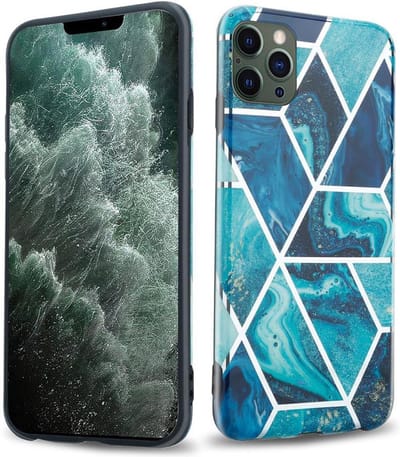 Cadorabo Hoesje geschikt voor Apple iPhone 12 PRO MAX in Blauwe Golf Marmer No. 13 - Beschermhoes gemaakt van TPU siliconen Case Cover met mozaïek motief