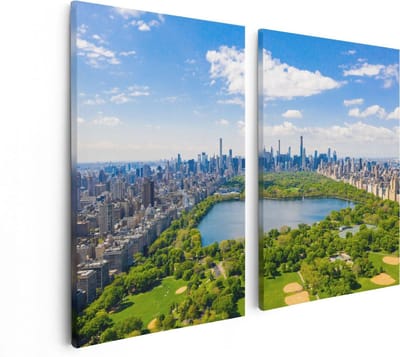 Artaza Canvas Schilderij Tweeluik Central Park In New York Met Wolkenkrabbers - 80x60 - Foto Op Canvas - Canvas Print