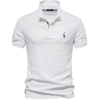 T-shirt POLO brodé en coton de haute qualité pour homme, haut basique à manches courtes et revers de couleur unie S white