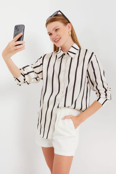 Satin Lange Mouw Knop-Up Shirt