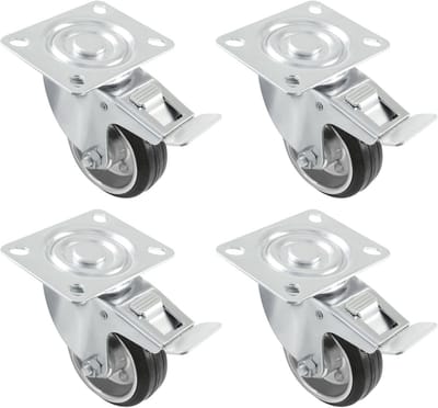 Set van 4 Zwenkwielen met Rubber Ø 80 mm - Max. 70 kg per Wiel - Met Rem