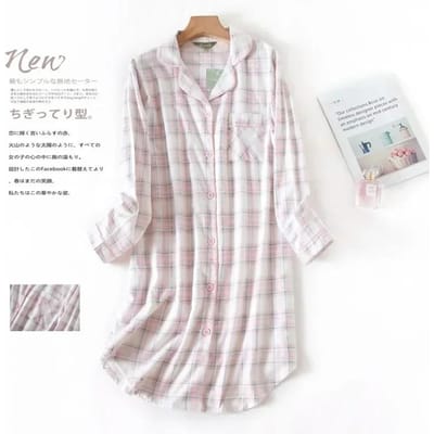 Flanel Katoenen Thuis Nachthemd Cardigan Shirt Nachthemd Schattige Cartoon Plaid Ontwerp Pyjama Pyjama voor Vrouwen L white