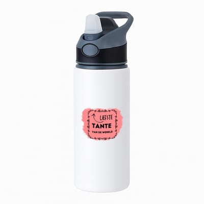 Hacebo® - liefste tante van de wereld waterfles met rietje zwart - Tante - de liefste tante - verjaardag - cadeautje voor tante - kado - geschenk - water fles - 650ML