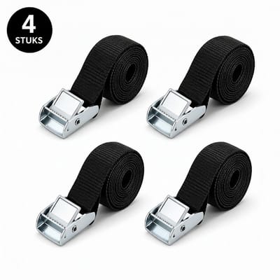 Spanbanden 4 Stuks – 2.5 Meter – Sjorbanden met Klemgesp – Sterke Bevestigingsriemen – Fietsdrager, Aanhanger & Bagage – Zwart