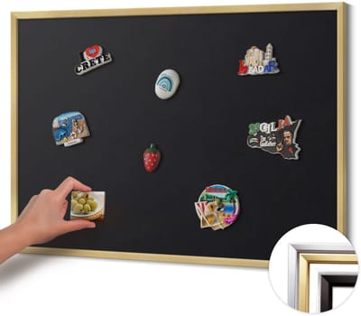 Wallfluent - Zwart Magneetbord in Stijlvolle Kleuren - 100 cm x 70 cm - Magneetbord met Gouden Frame - Zwarte kleur - Magnetisch Wandbord - Memobord Magnetisch - Magnetisch Bord Kindvriendelijk