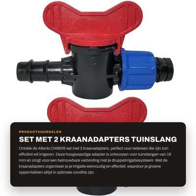 Dailygoods - Set met 2 Kraanadapters - Tuinslang Adapter - Stopventiel voor Druppelirrigatiesysteem - 16mm - Irrigatie Accessoire - Geschikt voor Tuin...