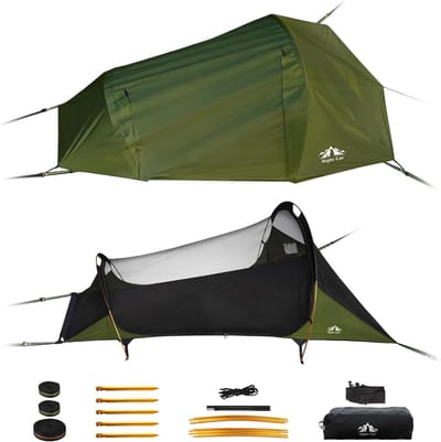 Night Cat Hangmat Outdoor Weerbestendig: Platliggende Hangmattent met Muggennet en Tarp XXL Licht voor 1 Persoon Kamperen Trekken en Tuin