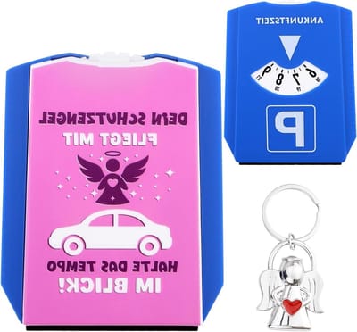 Leuke parkeerdisc in roze met beschermengel - origineel cadeau voor rijbewijsbezitters en autoliefhebbers