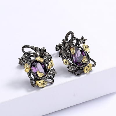 Boucles d'oreilles rétro de luxe léger en améthyste pour femmes, design de niche, tempérament, pour femmes, bijoux de mariage, de fête, de fiançailles, cadeau gray