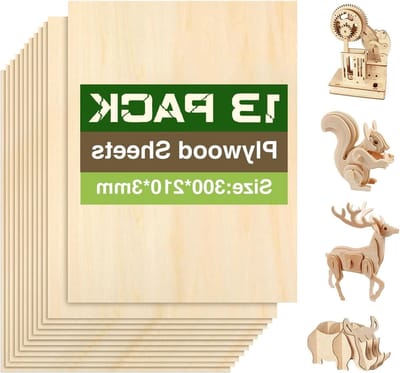 SnelShoppen - Plywood Sheet 3 mm A4 300x210 mm - 12 Stuks Houten Platen voor Carven, DIY Crafts, Houtbewerking, Modelbouw en Laser Snijden