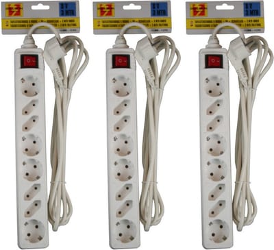 Benson stekkerdoos - 3x - 8-voudig - wit - 3m - 4 platte en 4 ronde stekker