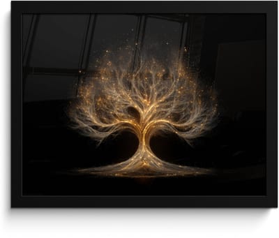 Poster in lijst - Fotolijst 40x30 cm - Posters - Lichtjes - Boom - Abstract - Zwart - Posterlijst zwart - Decoratie - Wanddecoratie woonkamer - Muurdecoratie slaapkamer