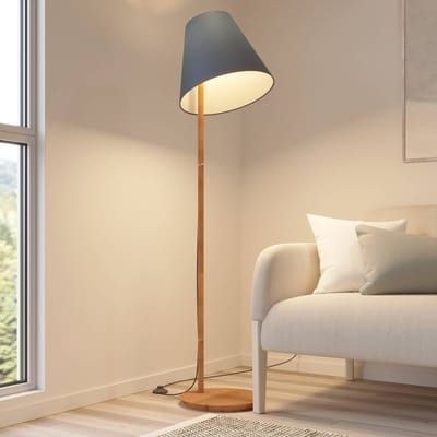 Lucande - vloerlamp - 1licht - Stof, eikenhout - H: 160 cm - E27 - blauw, donker eiken