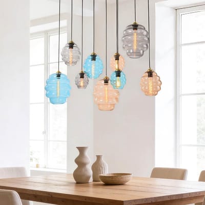 LumenXL Design hanglamp Zavari - 9 glazen bollen in amber, smoke - blauw