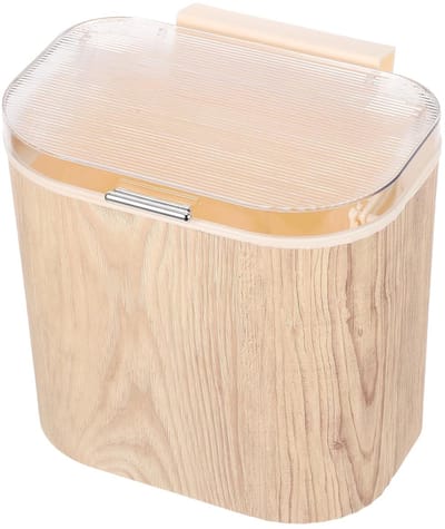 Wandmontage Afvalbak - Kleine Prullenbak - Ruimtebesparend Keuken - Klapdeksel Ontwerp - 26 cm Hoog - Beige