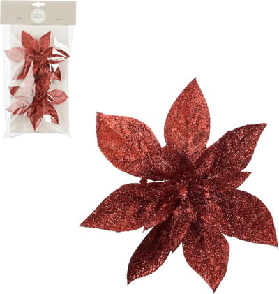 House of Seasons Decoratie bloemen op clip - 2x stuks - rood - polystyreen - kerstornamenten